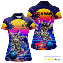 Load image into Gallery viewer, Funny cat bowling polo shirt for women personalized bowling jersey mockup