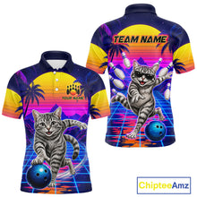 Load image into Gallery viewer, Funny cat bowling polo shirt for men personalized bowling jersey mockup