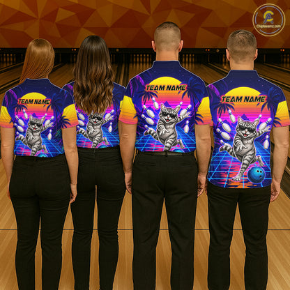 Funny cat bowling team shirts personalized bowling jerseys for leagues