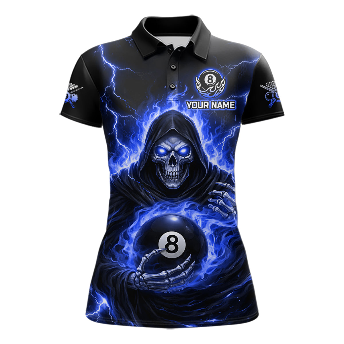 Blue Flames Grim Reaper Holding 8 Ball Pool Women Polo & 1/4-Zip Shirt Personalized Billiard Gifts NYN2661