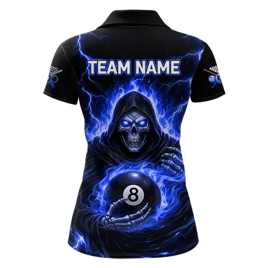 Blue Flames Grim Reaper Holding 8 Ball Pool Women Polo & 1/4-Zip Shirt Personalized Billiard Gifts NYN2661
