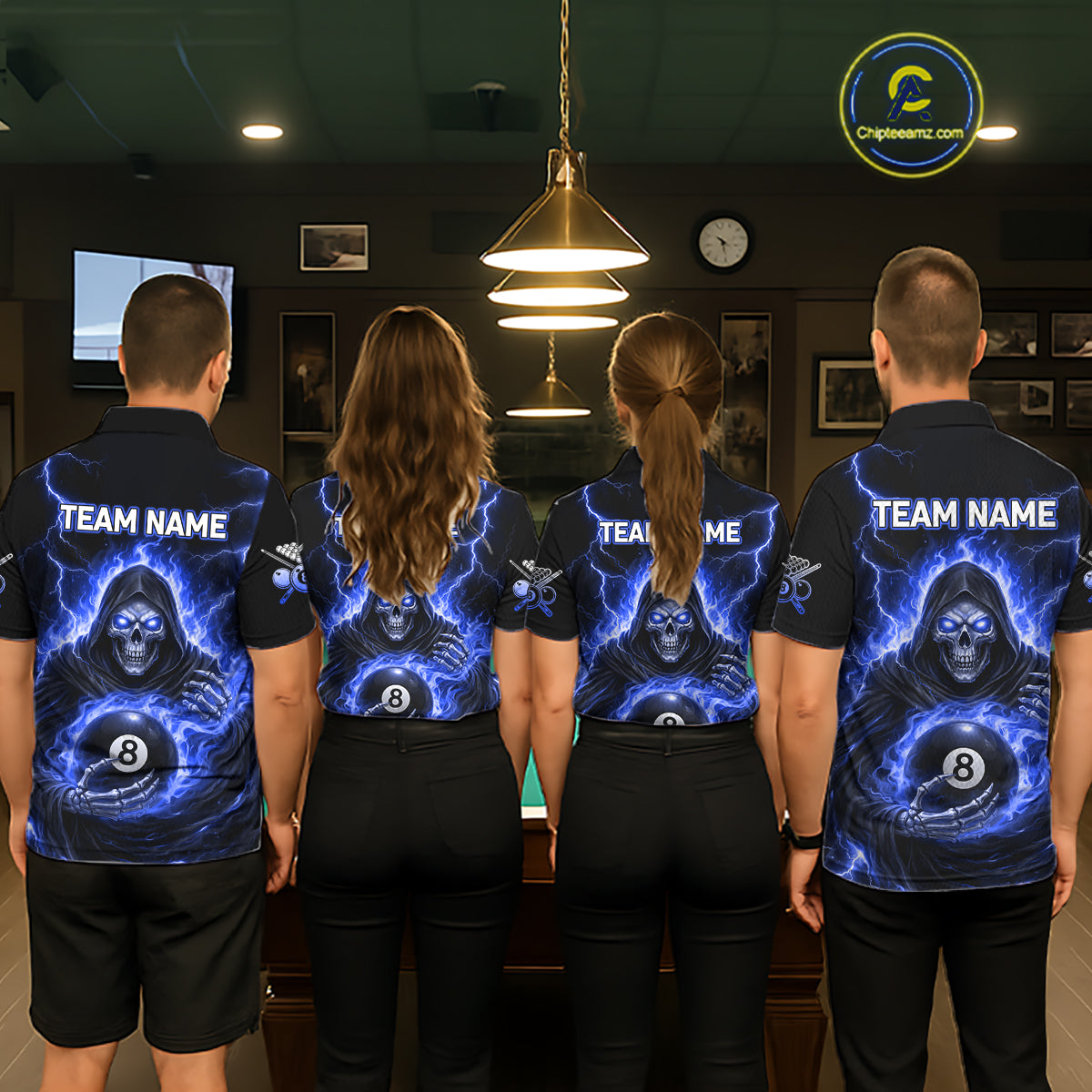 Blue Flames Grim Reaper Holding 8 Ball Pool Men Polo & 1/4-Zip Shirt Personalized Billiard Gifts NYN2661