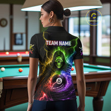 Load image into Gallery viewer, Colorful Flames Grim Reaper Holding 8 Ball Pool Women Polo &amp; 1/4-Zip Shirt Personalized Billiard Gifts NYN2663