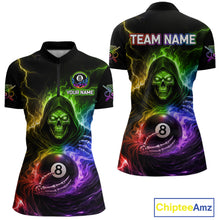 Load image into Gallery viewer, Colorful Flames Grim Reaper Holding 8 Ball Pool Women Polo &amp; 1/4-Zip Shirt Personalized Billiard Gifts NYN2663