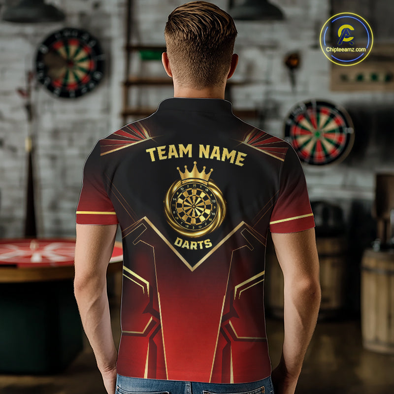 Black, Red And Gold Crown Dartboard Men Darts Polo & 1/4-Zip Shirts Custom Darts Outfits Team Jersey NYN3035