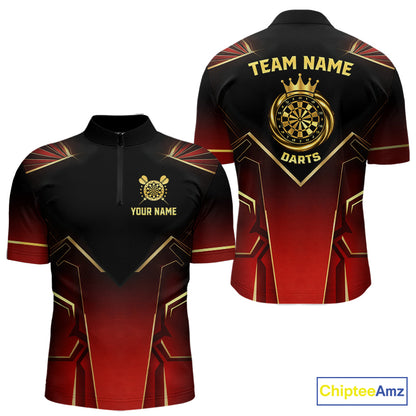 Black, Red And Gold Crown Dartboard Men Darts Polo & 1/4-Zip Shirts Custom Darts Outfits Team Jersey NYN3035