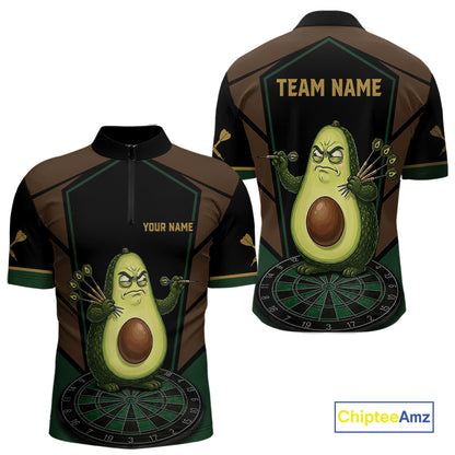 Angry Avocado Brown And Green Funny Darts Jersey For Men Custom Polo & 1/4 Zip Darts Team Shirts NYN3207