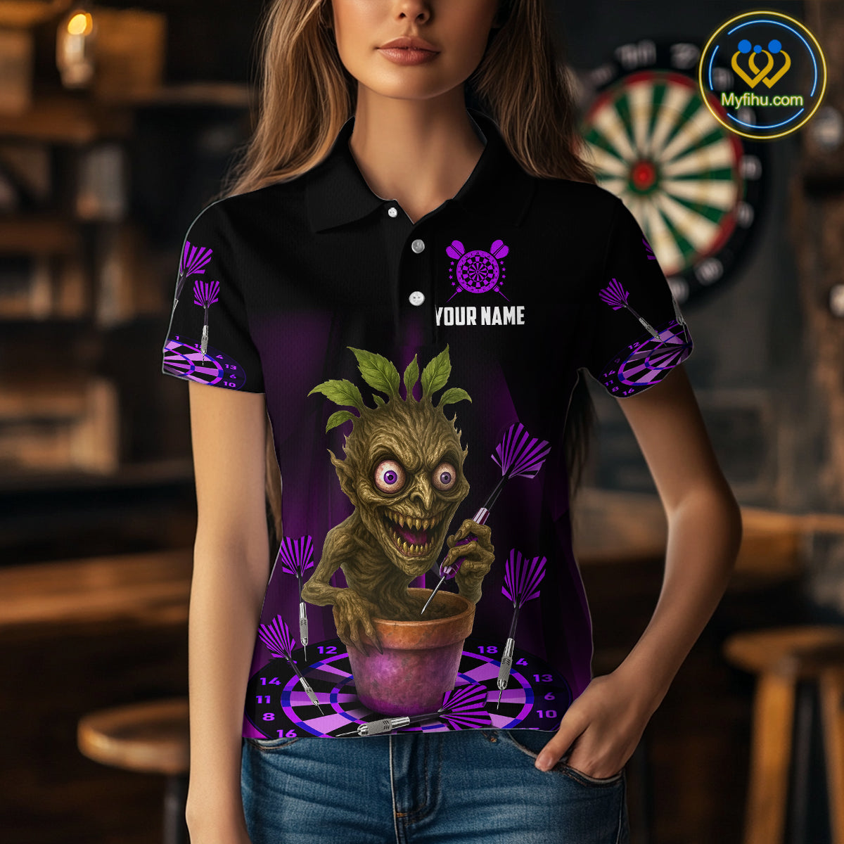Plant Mage With Purple Darts Women's Funny Darts Shirt - Custom Name For Players NYN0511