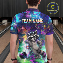 Load image into Gallery viewer, Funny Raccoon Neon Colorful Bowling Polo Quarter-Zip Shirt For Men Custom Bowling Tournament Jersey NYN3747