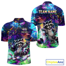 Load image into Gallery viewer, Funny Raccoon Neon Colorful Bowling Polo Quarter-Zip Shirt For Men Custom Bowling Tournament Jersey NYN3747