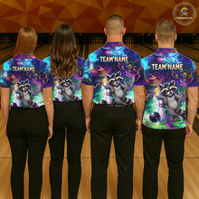 Load image into Gallery viewer, Funny Raccoon Neon Colorful Bowling Polo Quarter-Zip Shirt For Women Custom Bowling Tournament Jersey NYN3747