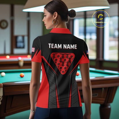 Black And Red Billiard Ball Pool Women Polo & 1/4-Zip Shirt Custom 8 Ball 3D Billiards Jerseys NYN2451