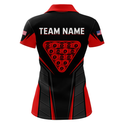 Black And Red Billiard Ball Pool Women Polo & 1/4-Zip Shirt Custom 8 Ball 3D Billiards Jerseys NYN2451