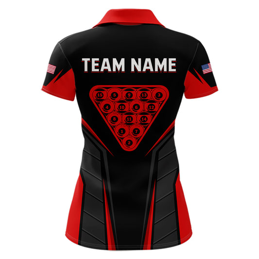 Black And Red Billiard Ball Pool Women Polo & 1/4-Zip Shirt Custom 8 Ball 3D Billiards Jerseys NYN2451