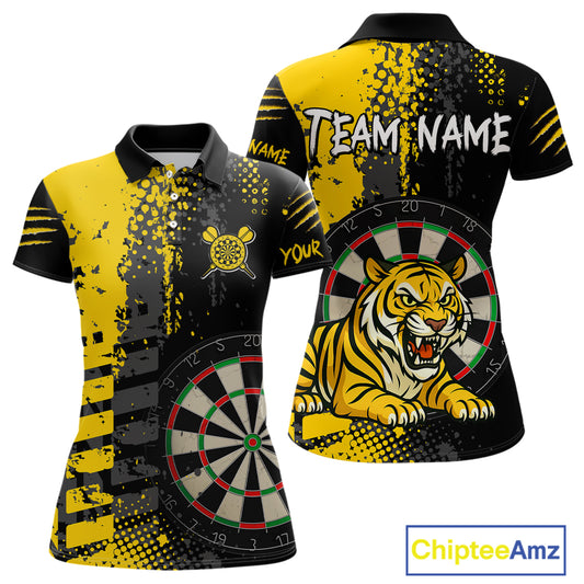 Women's Custom Darts Shirt With Fierce Tiger And Yellow Grunge Splatter NYN0258