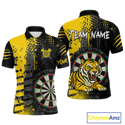 Men's Custom Darts Shirt With Fierce Tiger And Yellow Grunge Splatter NYN0258