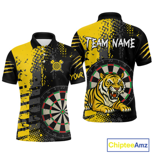 Men's Custom Darts Shirt With Fierce Tiger And Yellow Grunge Splatter NYN0258