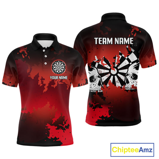 Men's Custom Darts Shirt With Grunge Red Camo Broken Dartboard & Skull Art NYN0269