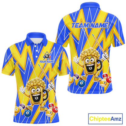 Yellow And Blue Funny Beer Billiard Shirt For Men Custom 8 Ball Pool Polo & 1/4 Zip Jersey  NYN3781
