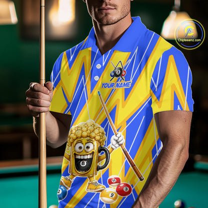 Yellow And Blue Funny Beer Billiard Shirt For Men Custom 8 Ball Pool Polo & 1/4 Zip Jersey  NYN3781