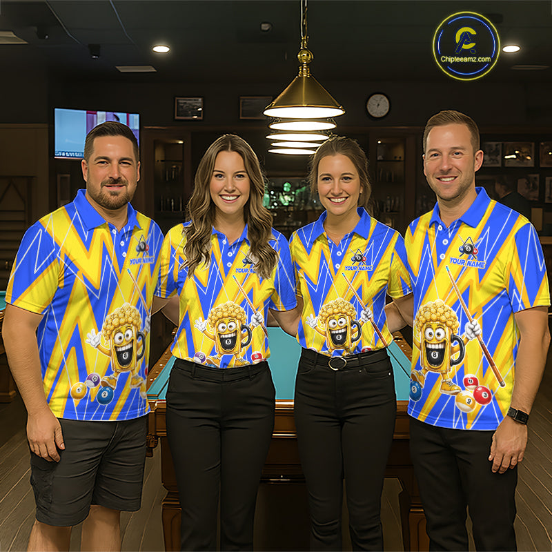 Yellow And Blue Funny Beer Billiard Shirt For Men Custom 8 Ball Pool Polo & 1/4 Zip Jersey  NYN3781