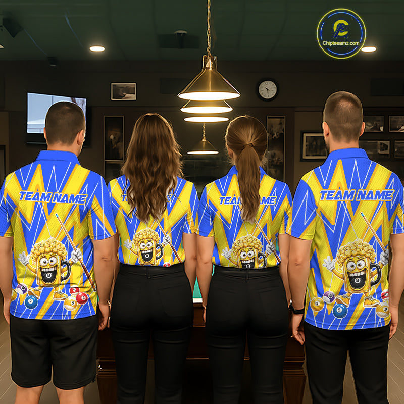 Yellow And Blue Funny Beer Billiard Shirt For Men Custom 8 Ball Pool Polo & 1/4 Zip Jersey  NYN3781