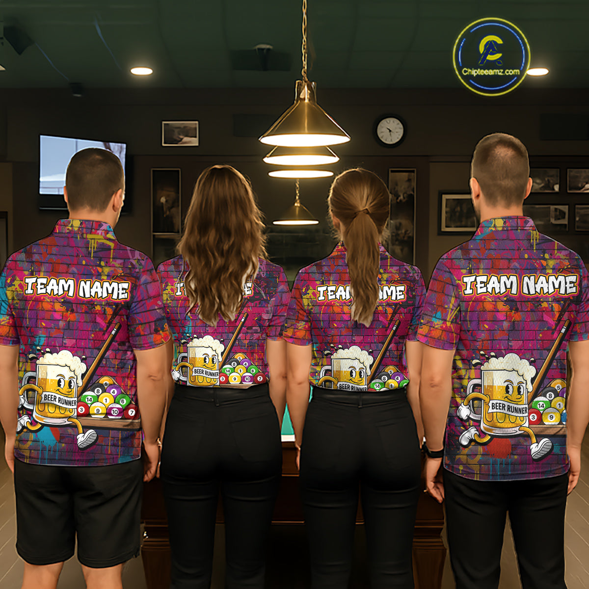 Funny Beer Play Pool 8 Ball Men's Billiard Team Shirt Custom Colorful Splatter Billiard Attire NYN2476