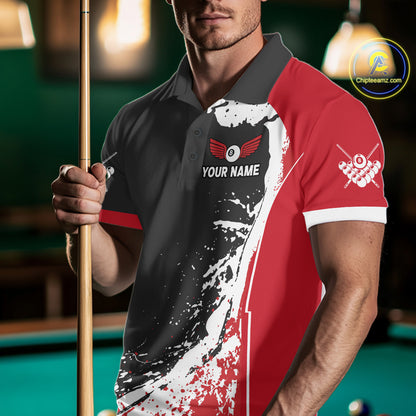 Funny Rooster Play Pool 8 Ball Men's Billiard Shirt Custom Billiard Polo & 1/4 Zip Attire|Red NYN2478