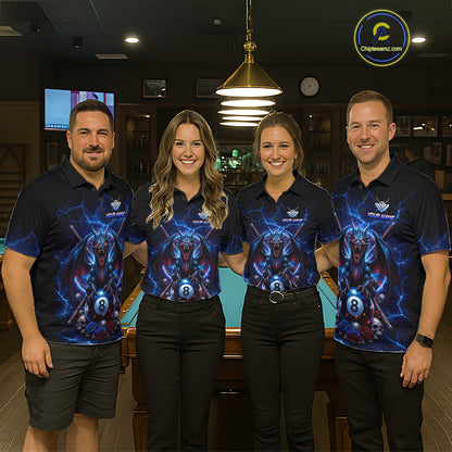 Custom Dragon Roses 8 Ball Billiard Pool Shirt For Men Thunder Blue Red Skull Team Billiard Jersey NYN3068