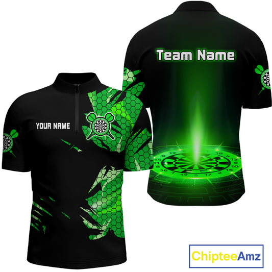 Custom Men's Darts Jersey Green Lightning Dartboard With Halftone Pattern NYN0276