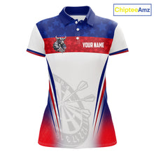 Load image into Gallery viewer, Women's funny bull American flag dart polo shirt mockup patriotic dart jersey