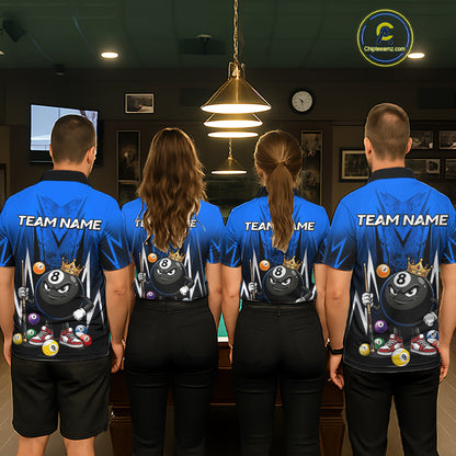 Black & Blue Funny Crown 8 Ball Billiard Shirt For Men Custom 8 Ball Pool Polo & 1/4 Zip Jersey NYN3788