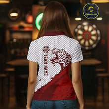 Load image into Gallery viewer, Personalized White And Red Striped Leopard Darts Polo Shirts For Women Dart Team Jerseys NYN2197