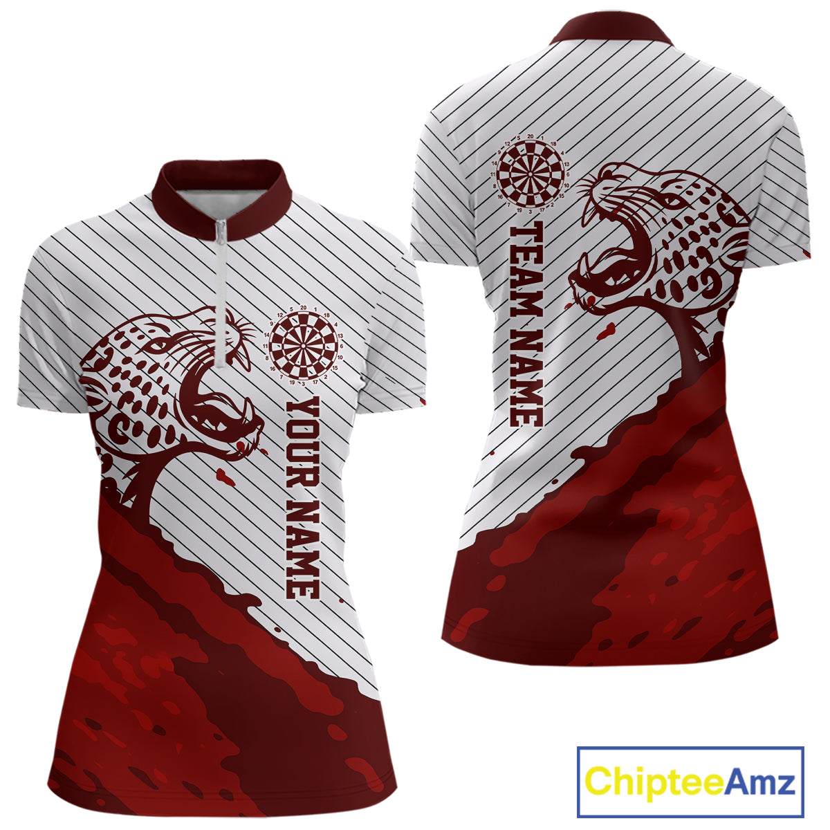 Personalized White And Red Striped Leopard Darts Quarter-Zip Shirts For Women Dart Team Jerseys NYN2197