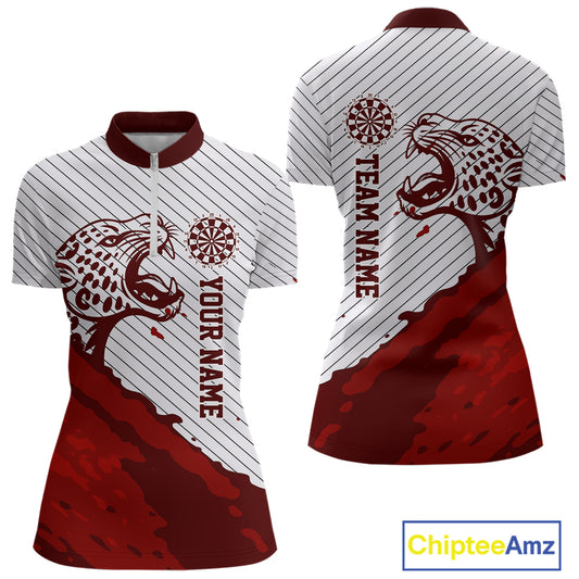 Personalized White And Red Striped Leopard Darts Quarter-Zip Shirts For Women Dart Team Jerseys NYN2197