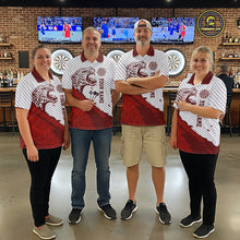 Load image into Gallery viewer, Personalized White And Red Striped Leopard Darts Polo Shirts For Women Dart Team Jerseys NYN2197