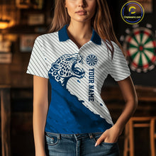 Load image into Gallery viewer, Personalized White And Blue Striped Leopard Darts Polo Shirts For Women Dart Team Jerseys NYN2198