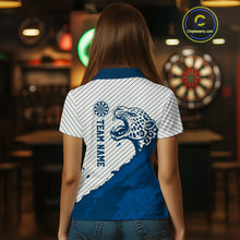 Load image into Gallery viewer, Personalized White And Blue Striped Leopard Darts Polo Shirts For Women Dart Team Jerseys NYN2198