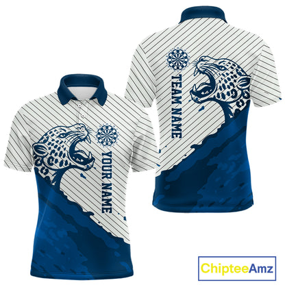 Personalized White And Blue Striped Leopard Darts Polo Shirts For Men Dart Team Jerseys NYN2198