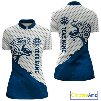 Personalized White And Blue Striped Leopard Darts Quarter-Zip Shirts For Women Dart Team Jerseys NYN2198