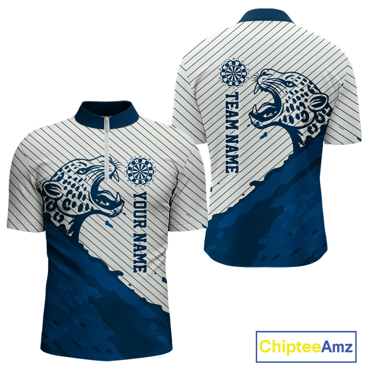 Personalized White And Blue Striped Leopard Darts Quarter-Zip Shirts For Men Dart Team Jerseys NYN2198