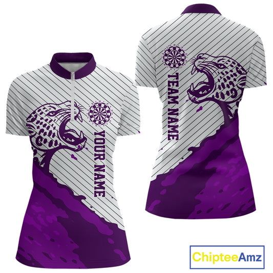 Personalized White And Purple Striped Leopard Darts Quarter-Zip Shirts For Women Dart Team Jerseys NYN2199