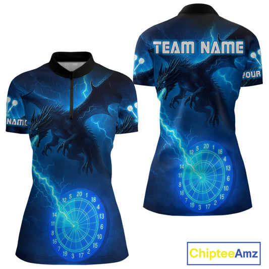 Custom Dragon Lightning Blue Dartboard Dart Team Shirt For Women, Outfits Dart Jerseys NYN1071