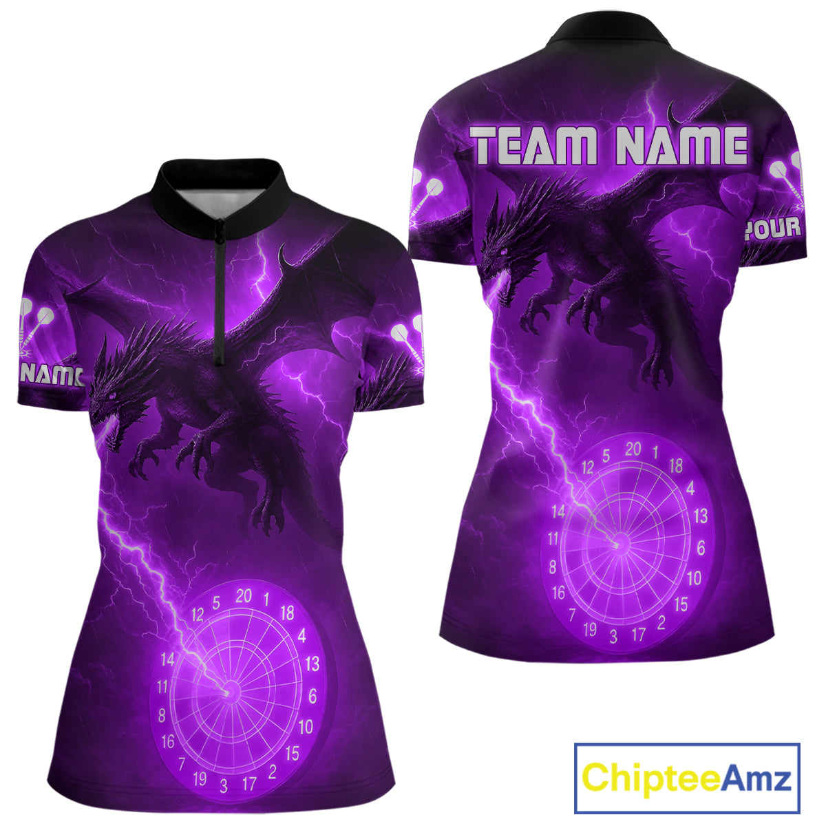Custom Dragon Lightning Purple Dartboard Dart Team Shirt For Women, Outfits Dart Jerseys NYN1073