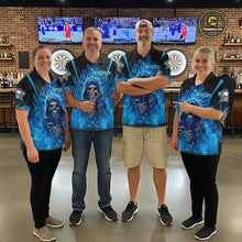 Load image into Gallery viewer, Custom Blue Fire Flaming Skull Dartboard Women Darts Polo League Shirts Outfits Dart Jerseys NYN2207