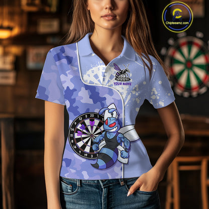 Custom Funny Bee Purple Camouflage Women Darts Polo League Shirts Splatter Dart Jerseys NYN2210