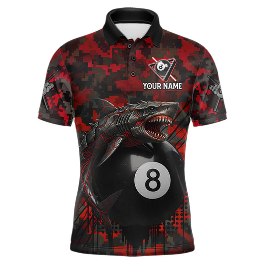 Horror Shark Play Pool 8 Ball Men's Billiard Team Shirt Custom Red Camouflage Billiard Attire NYN2499
