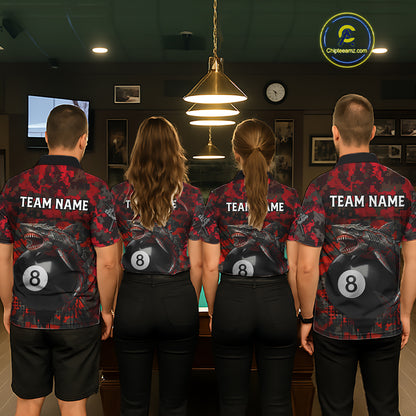 Horror Shark Play Pool 8 Ball Men's Billiard Team Shirt Custom Red Camouflage Billiard Attire NYN2499