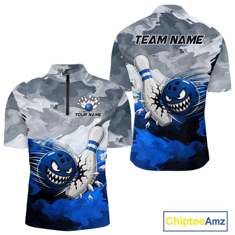 White Blue Funny Cracked Pins & Ball Bowling Shirt For Men Custom Outfit Team Bowling Jersey NYN3234