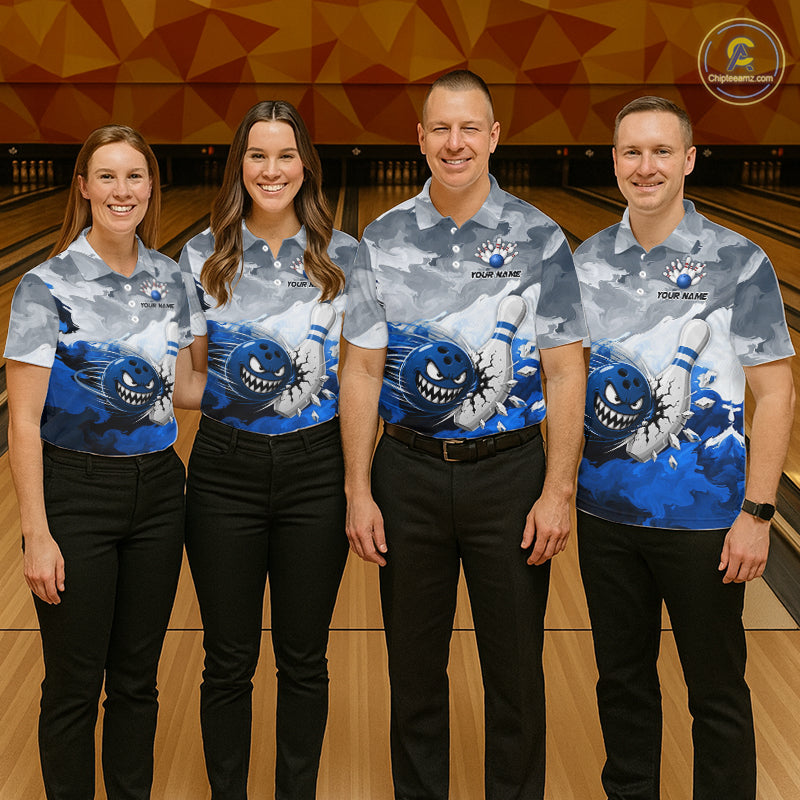 White Blue Funny Cracked Pins & Ball Bowling Shirt For Women Custom Outfit Team Bowling Jersey NYN3234
